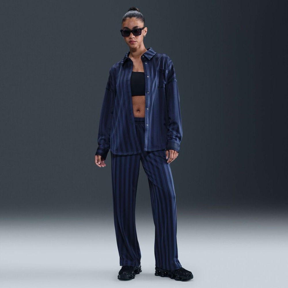 NWT - Nike Sportswear Oversized Jacquard Striped Button-Down Shirt - XS